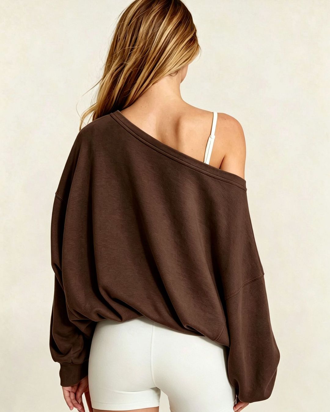 Willluxe® One-Shoulder Drawstring Hem Sweatshirt