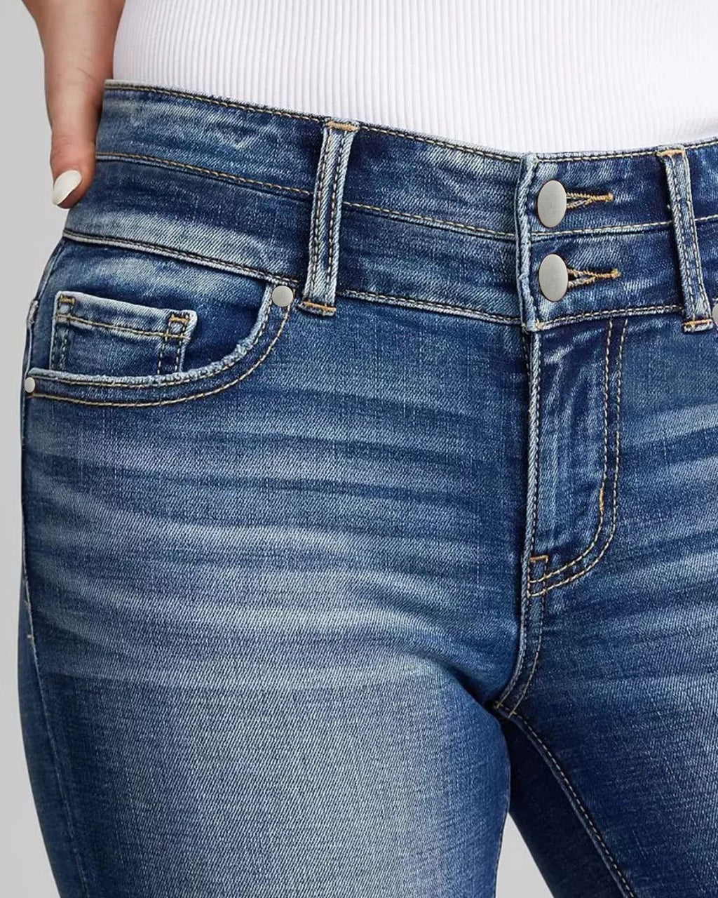 Willluxe® Stretch Washed Double-Button Closure Long Shorts