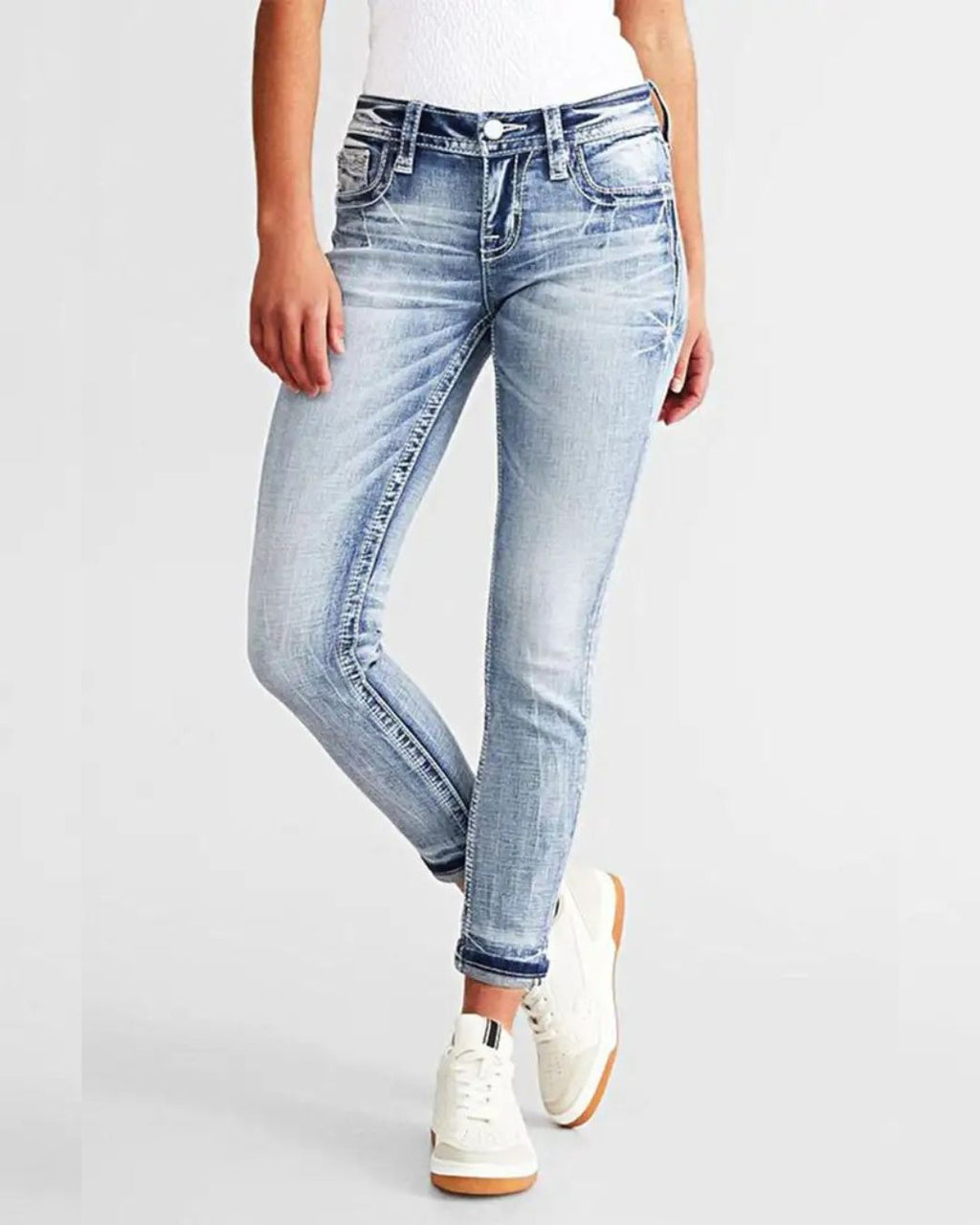 Willluxe® Slim Fit Stretch Embroidered Skinny Jeans
