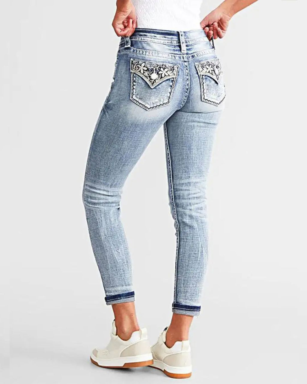 Willluxe® Slim Fit Stretch Embroidered Skinny Jeans
