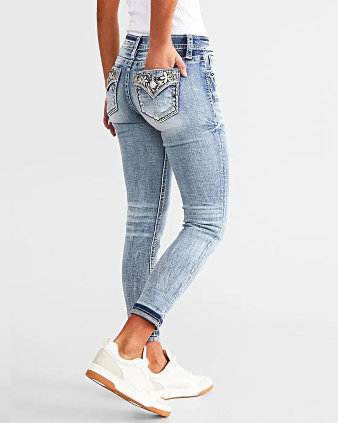 Willluxe® Slim Fit Stretch Embroidered Skinny Jeans