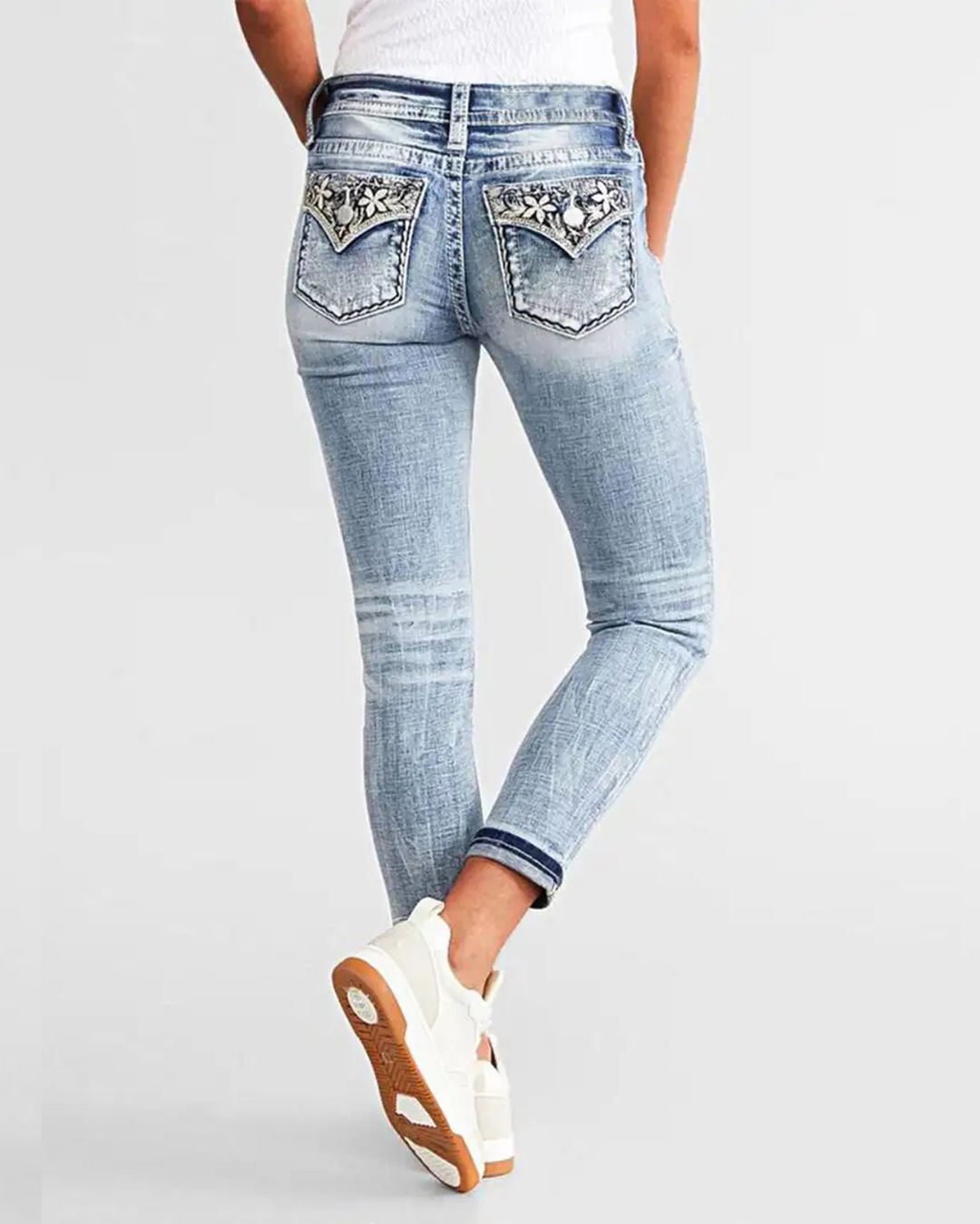 Willluxe® Slim Fit Stretch Embroidered Skinny Jeans