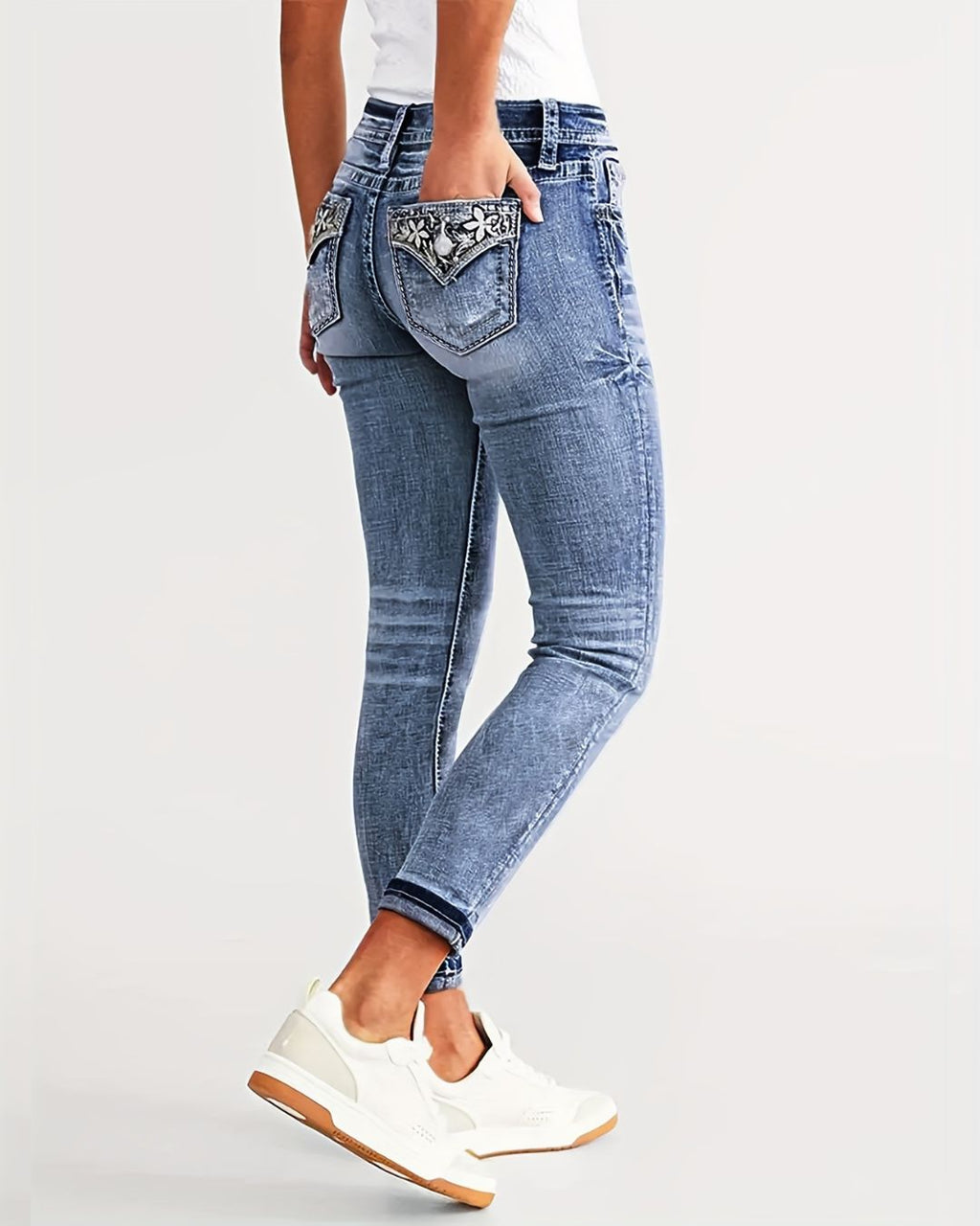Willluxe® Slim Fit Stretch Embroidered Skinny Jeans