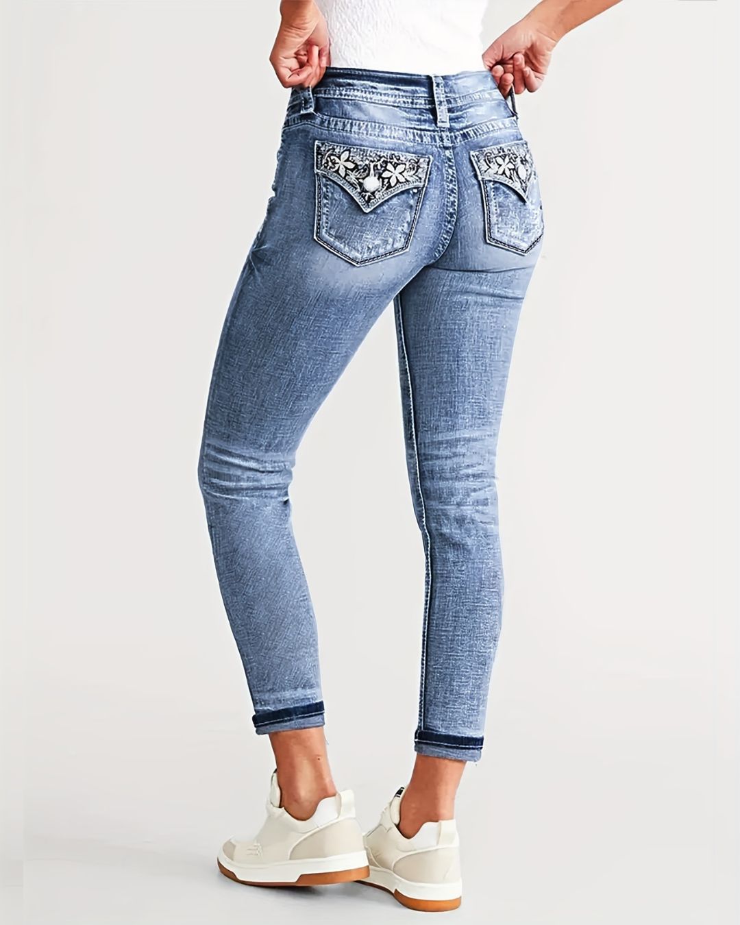 Willluxe® Slim Fit Stretch Embroidered Skinny Jeans