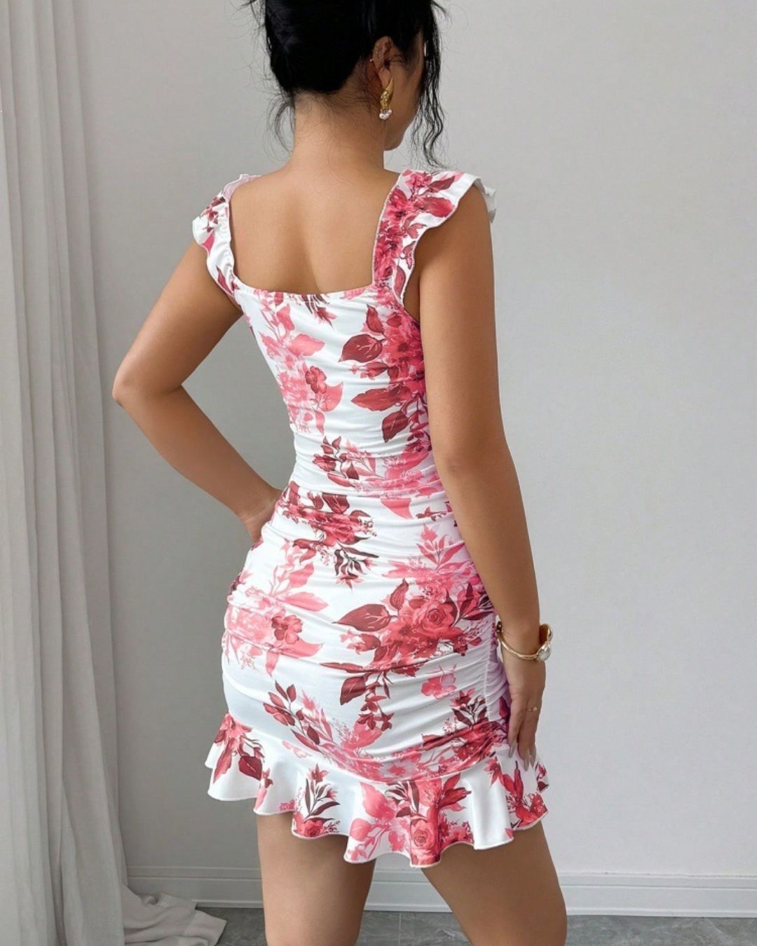 Willluxe® Front-Lace-Up Ruffled Waist-Cinched Slim-Fit Dress