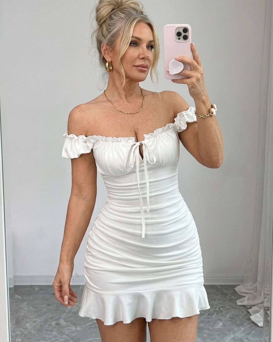 Willluxe® Front-Lace-Up Ruffled Waist-Cinched Slim-Fit Dress