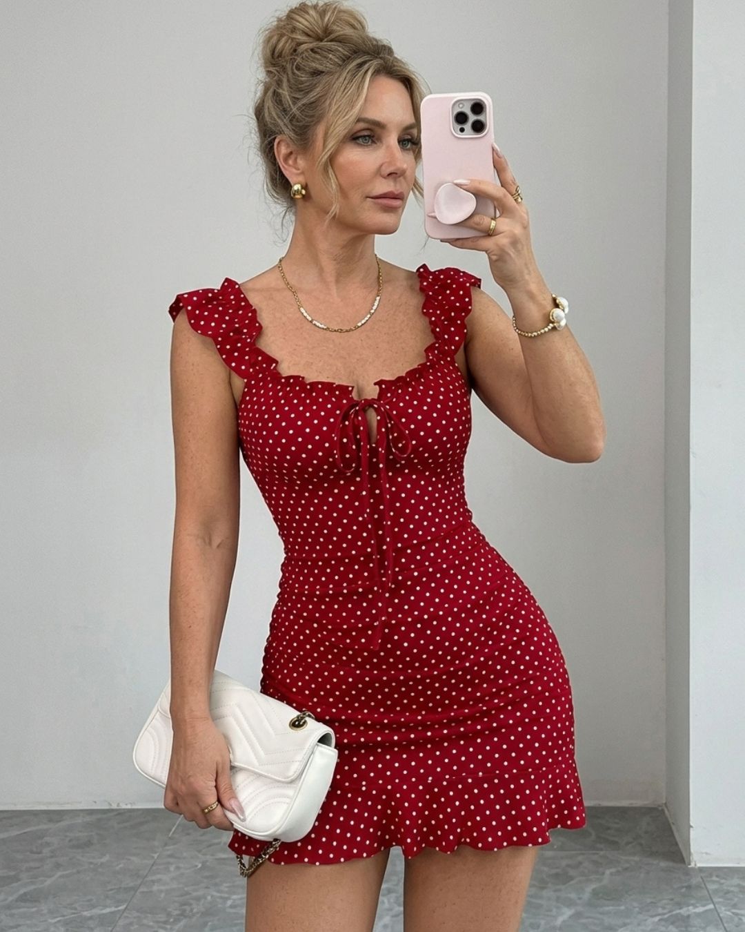 Willluxe® Front-Lace-Up Ruffled Waist-Cinched Slim-Fit Dress