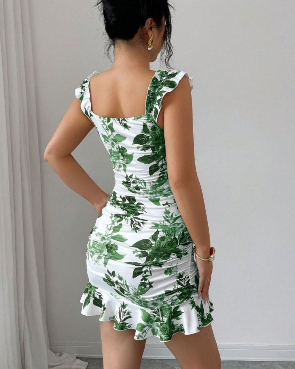 Willluxe® Front-Lace-Up Ruffled Waist-Cinched Slim-Fit Dress