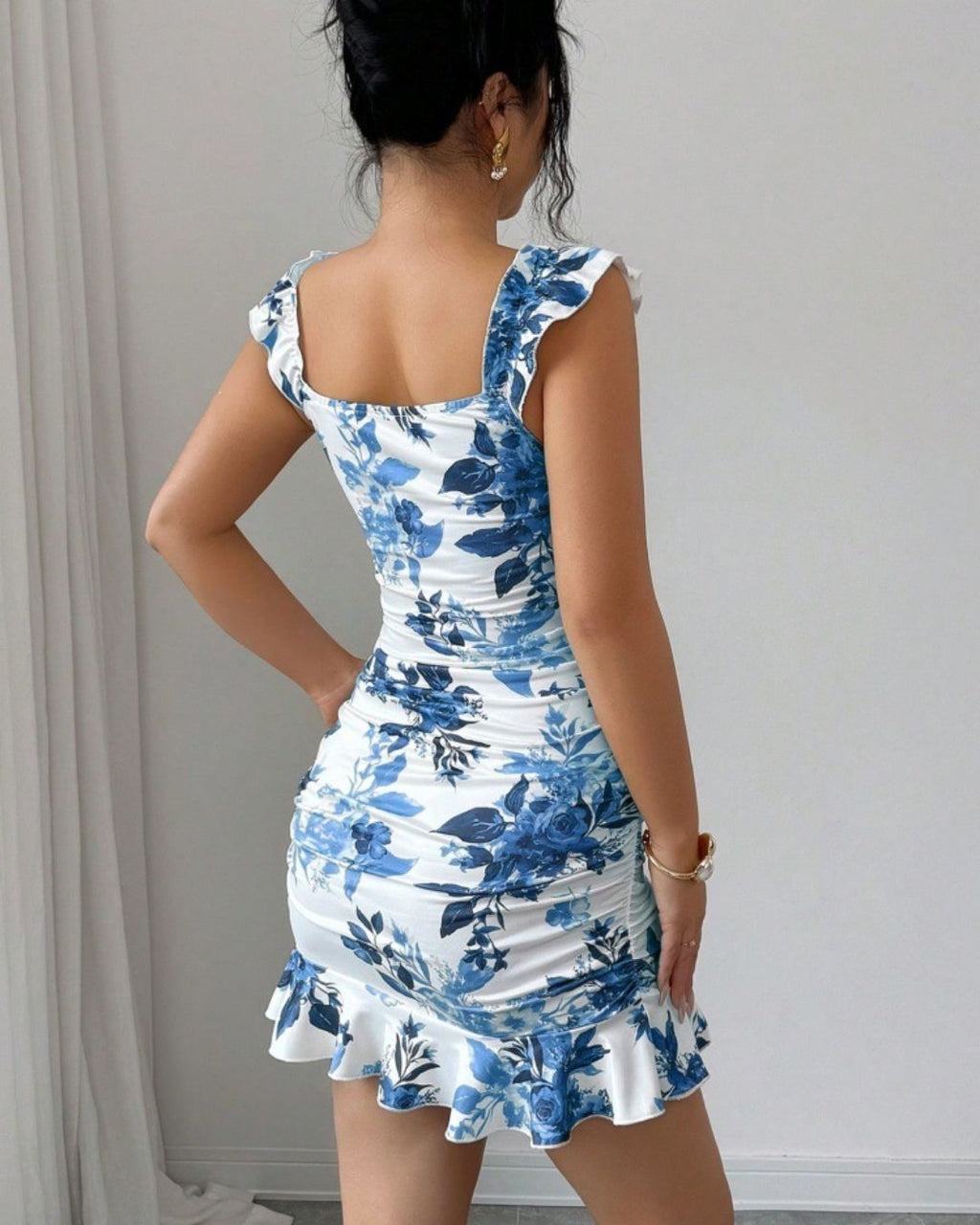 Willluxe® Front-Lace-Up Ruffled Waist-Cinched Slim-Fit Dress