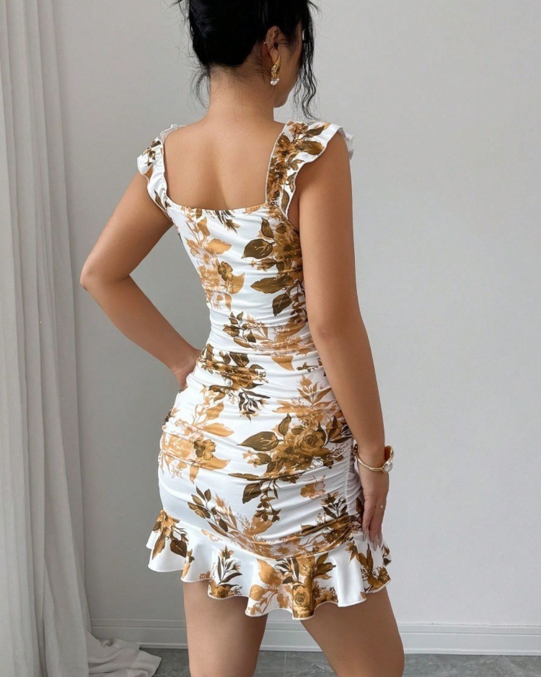 Willluxe® Front-Lace-Up Ruffled Waist-Cinched Slim-Fit Dress