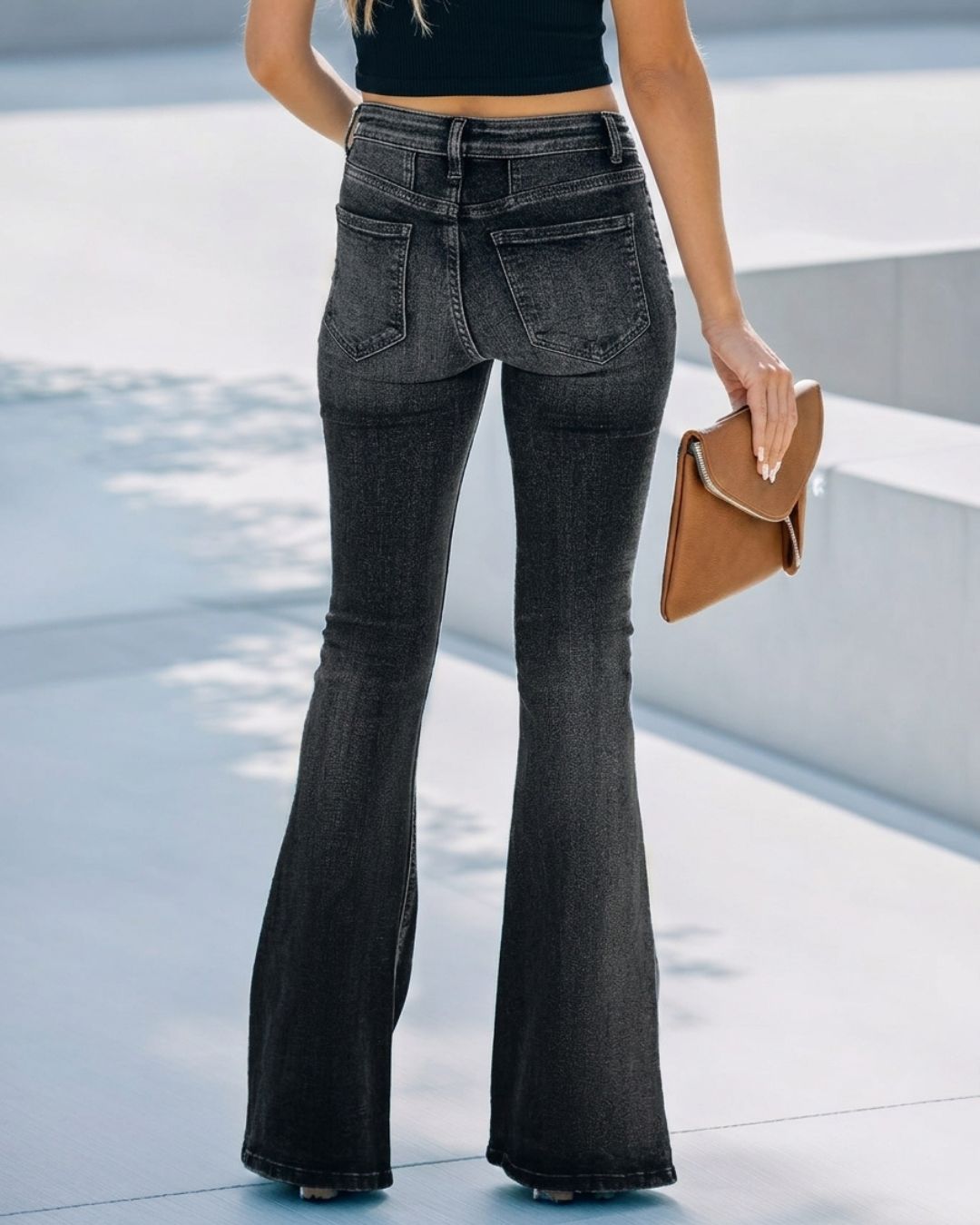 Willluxe® High-Waisted Washed Flare Jeans
