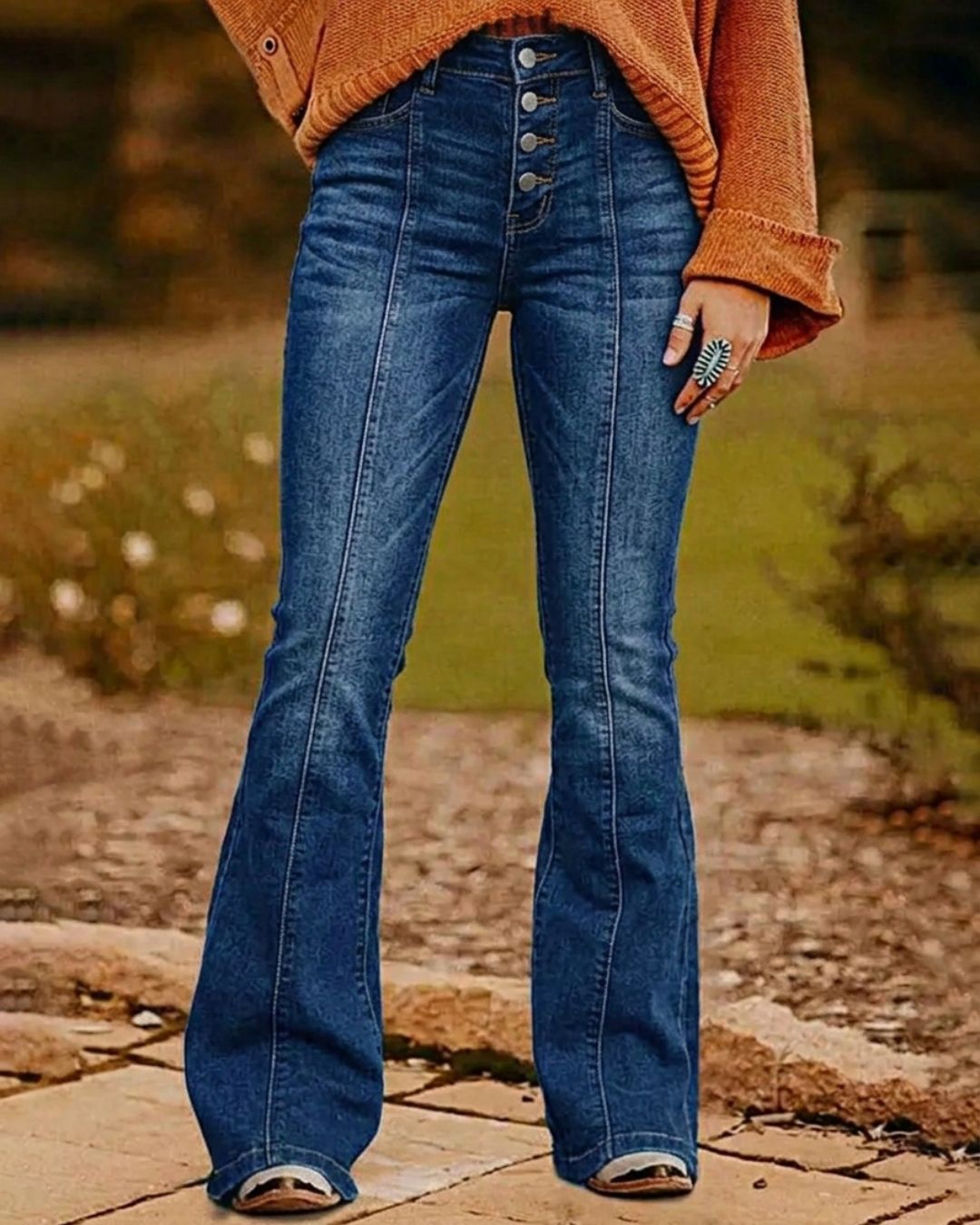Willluxe® High-Waisted Washed Flare Jeans