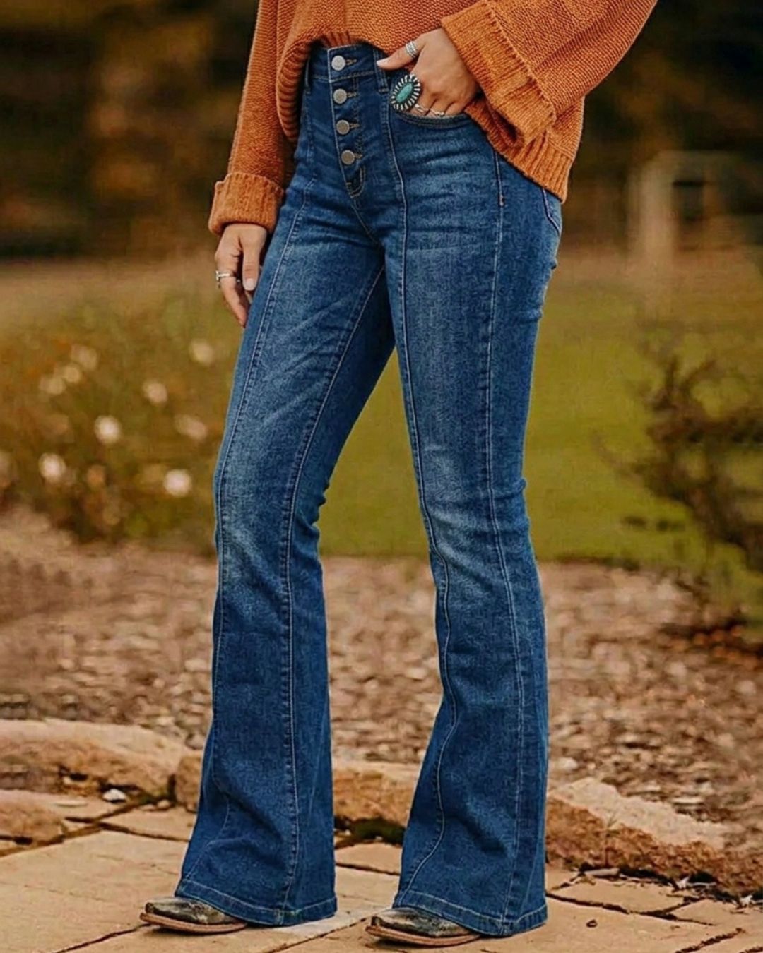 Willluxe® High-Waisted Washed Flare Jeans