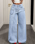 Willluxe® Button & Asymmetric Pocket Wide-Leg Jeans
