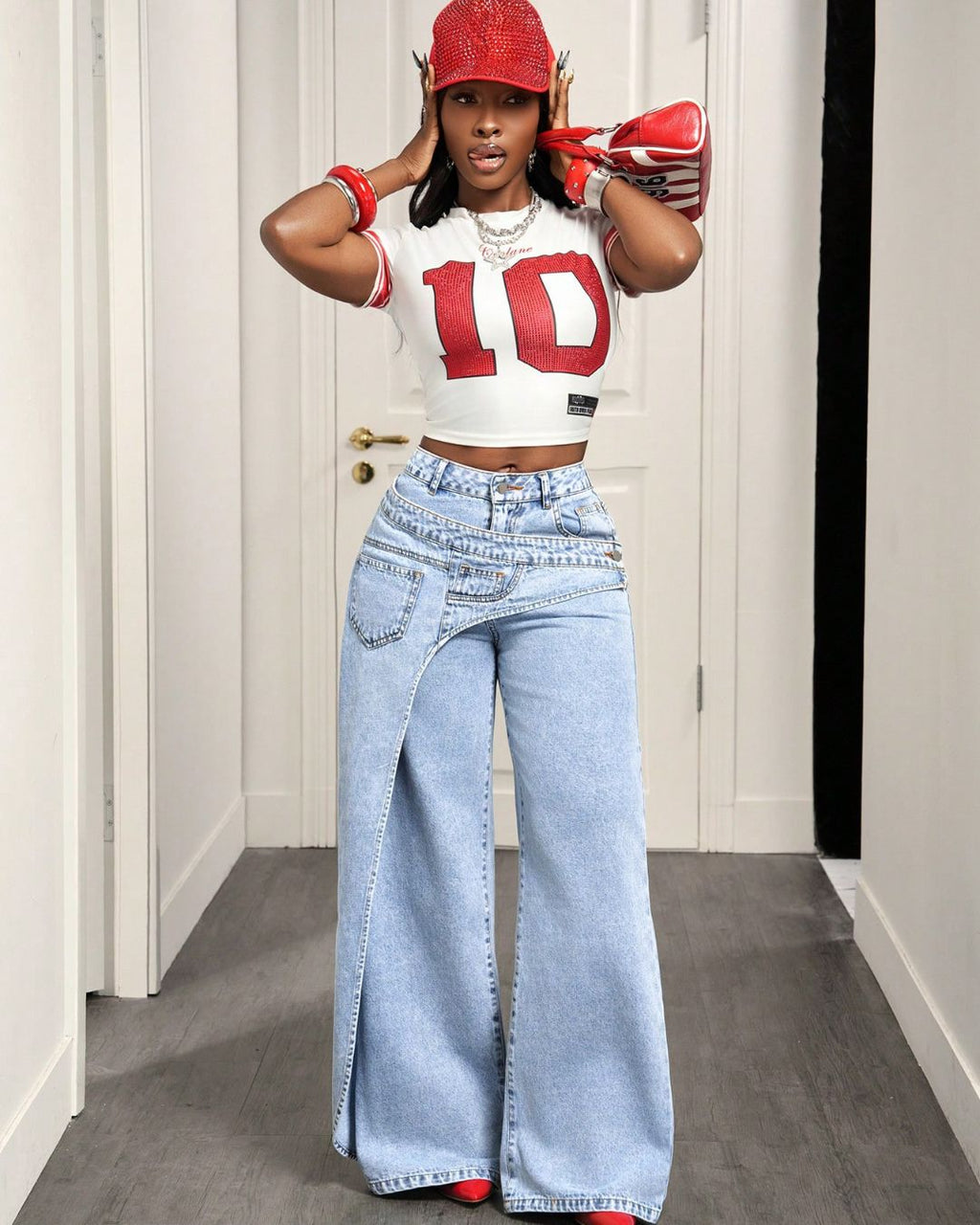 Willluxe® Button & Asymmetric Pocket Wide-Leg Jeans