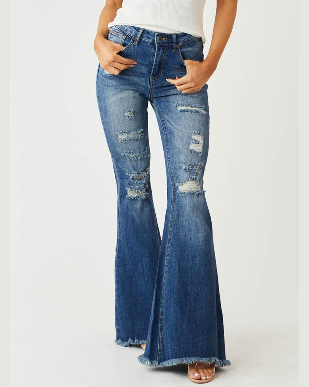 Willluxe® Distressed Stretch Flare Jeans