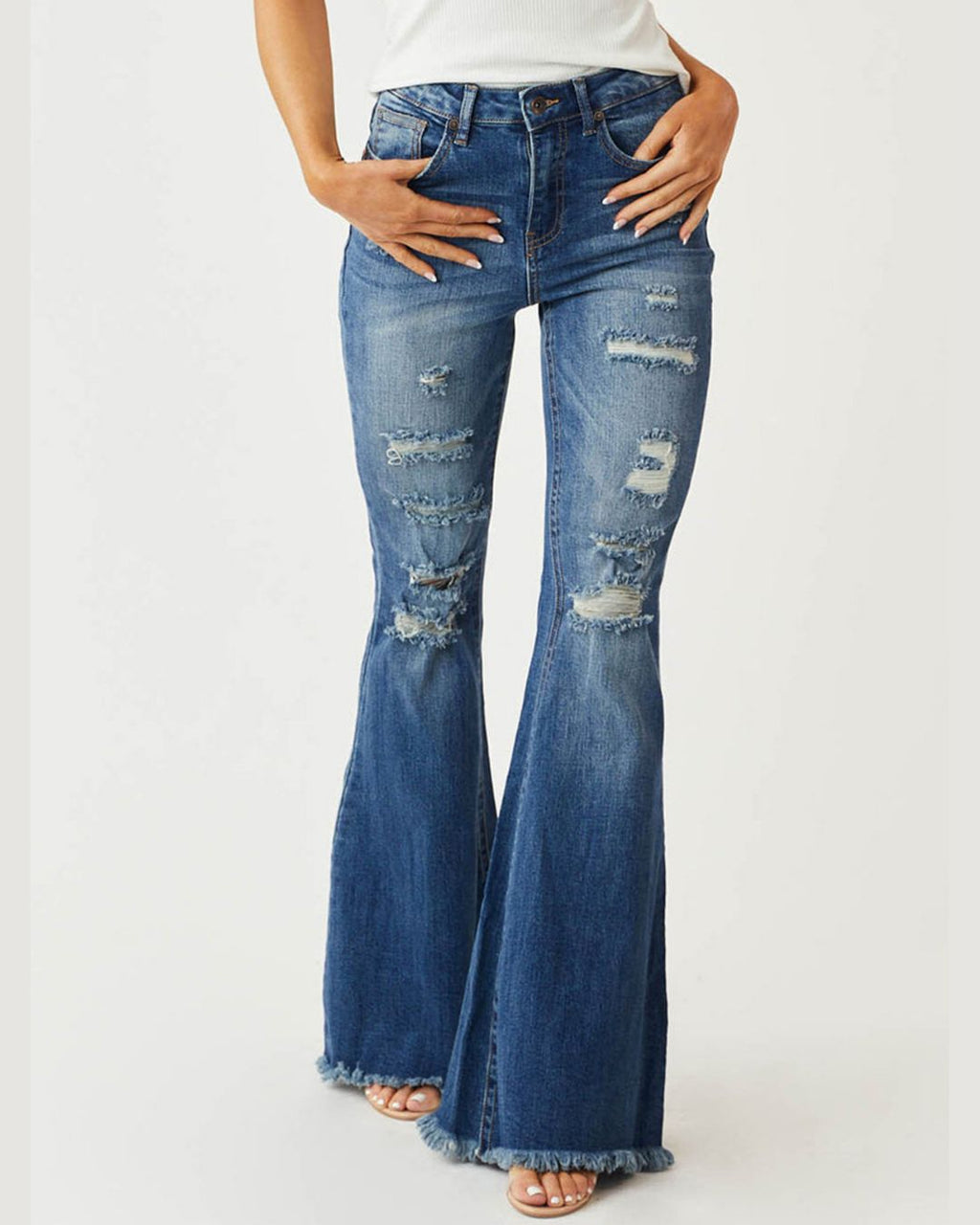 Willluxe® Distressed Stretch Flare Jeans