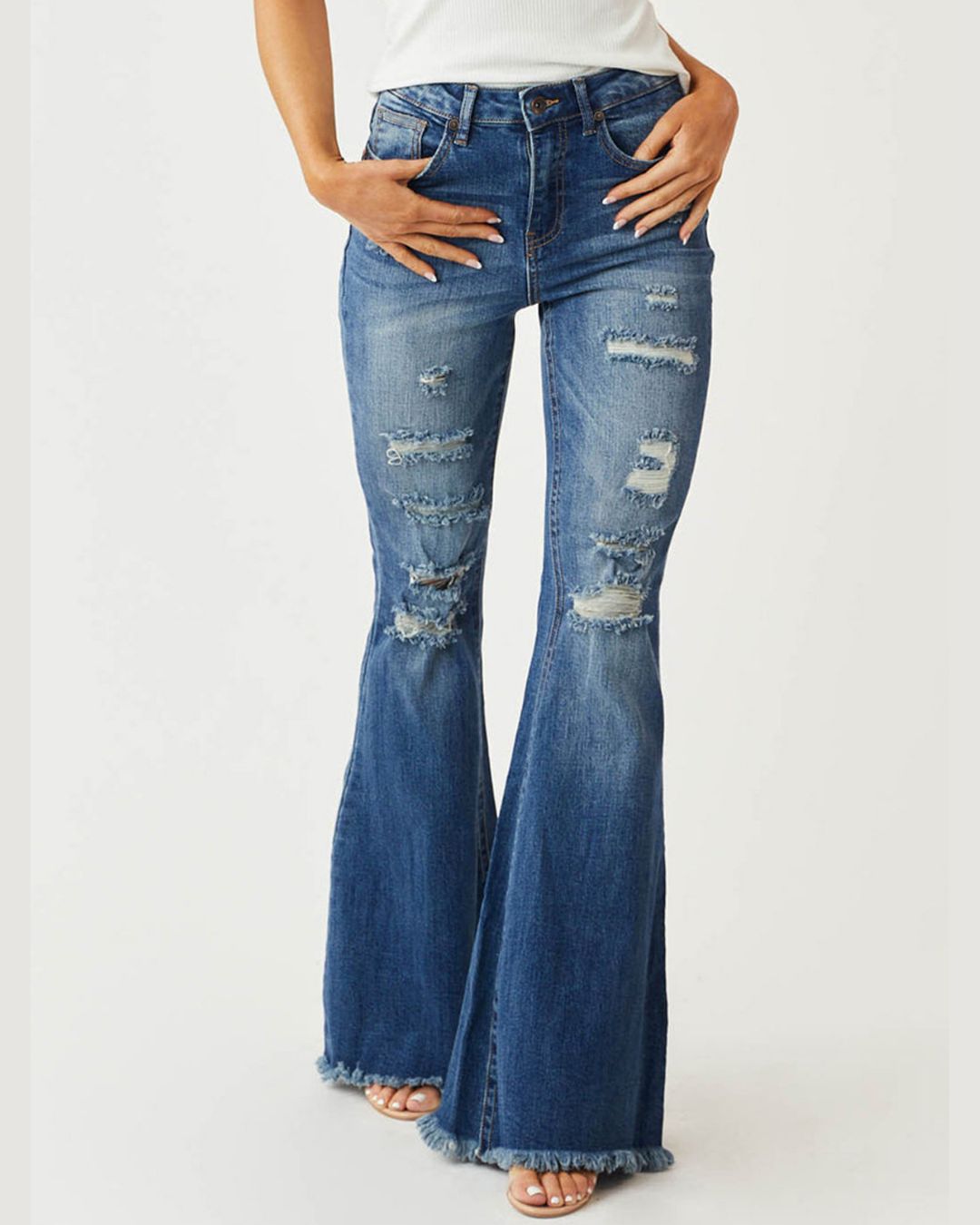 Willluxe® Distressed Stretch Flare Jeans