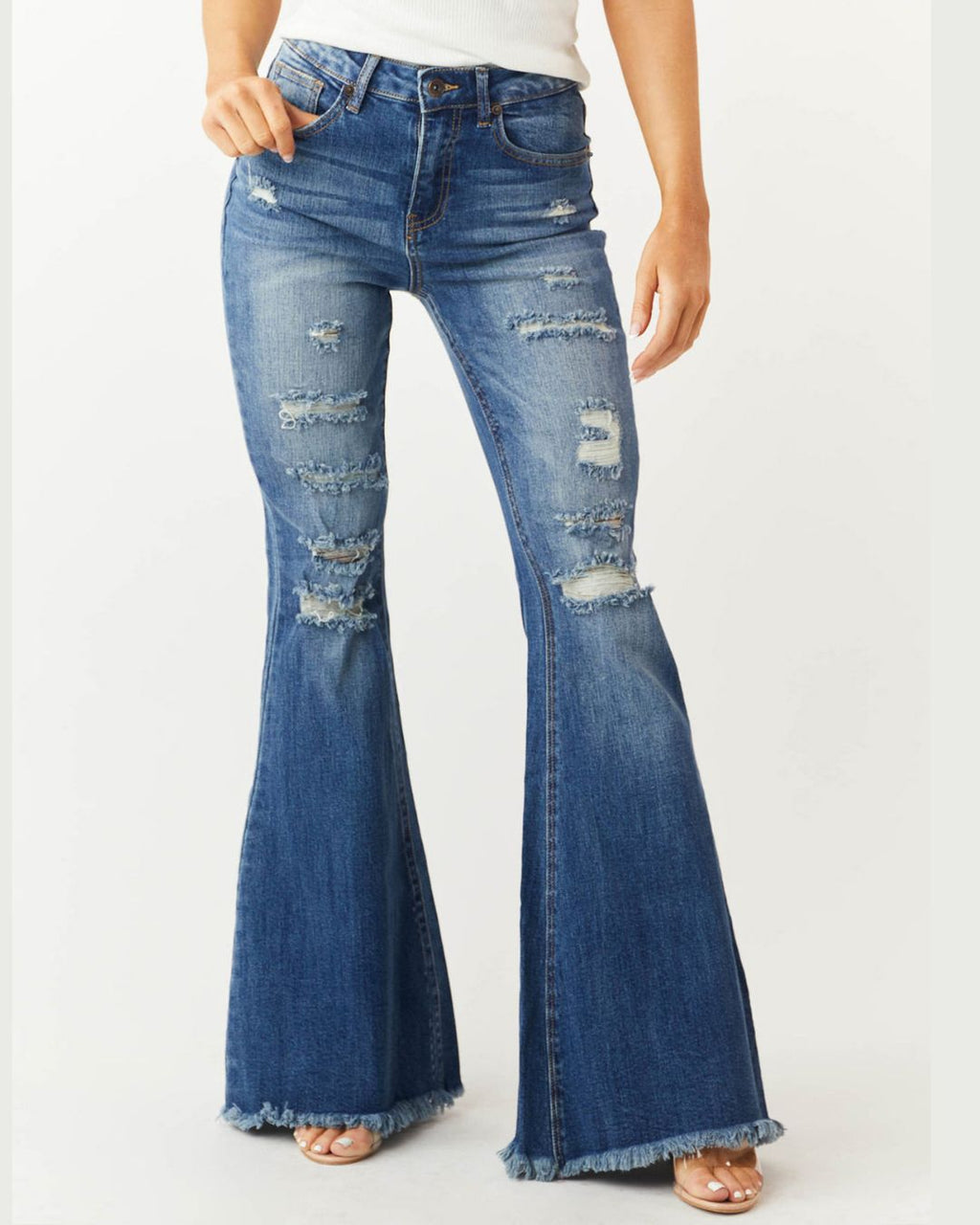 Willluxe® Distressed Stretch Flare Jeans