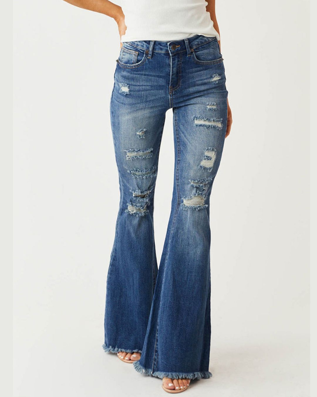 Willluxe® Distressed Stretch Flare Jeans