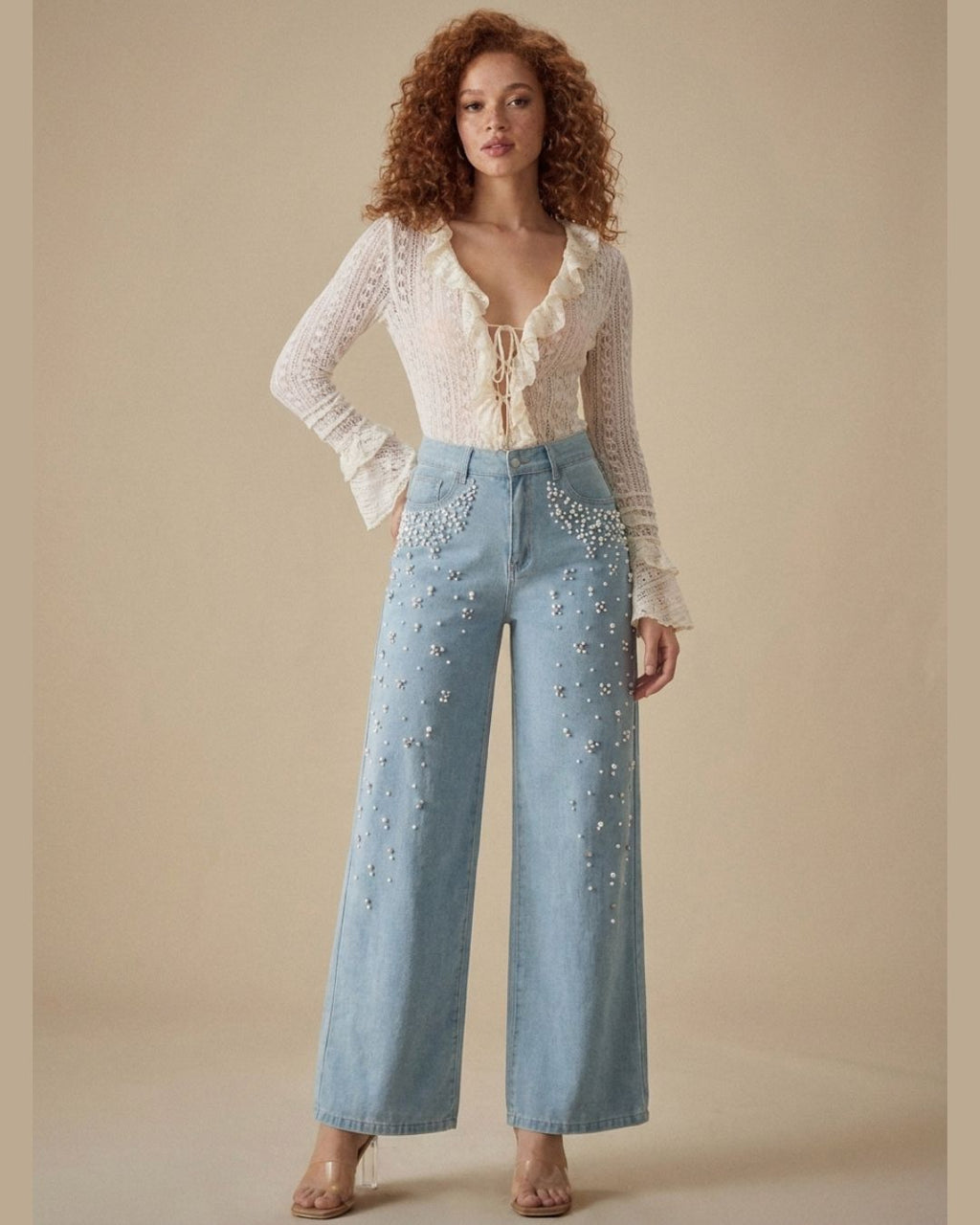 Willluxe® Beaded Detail Relaxed Straight-Leg Jeans