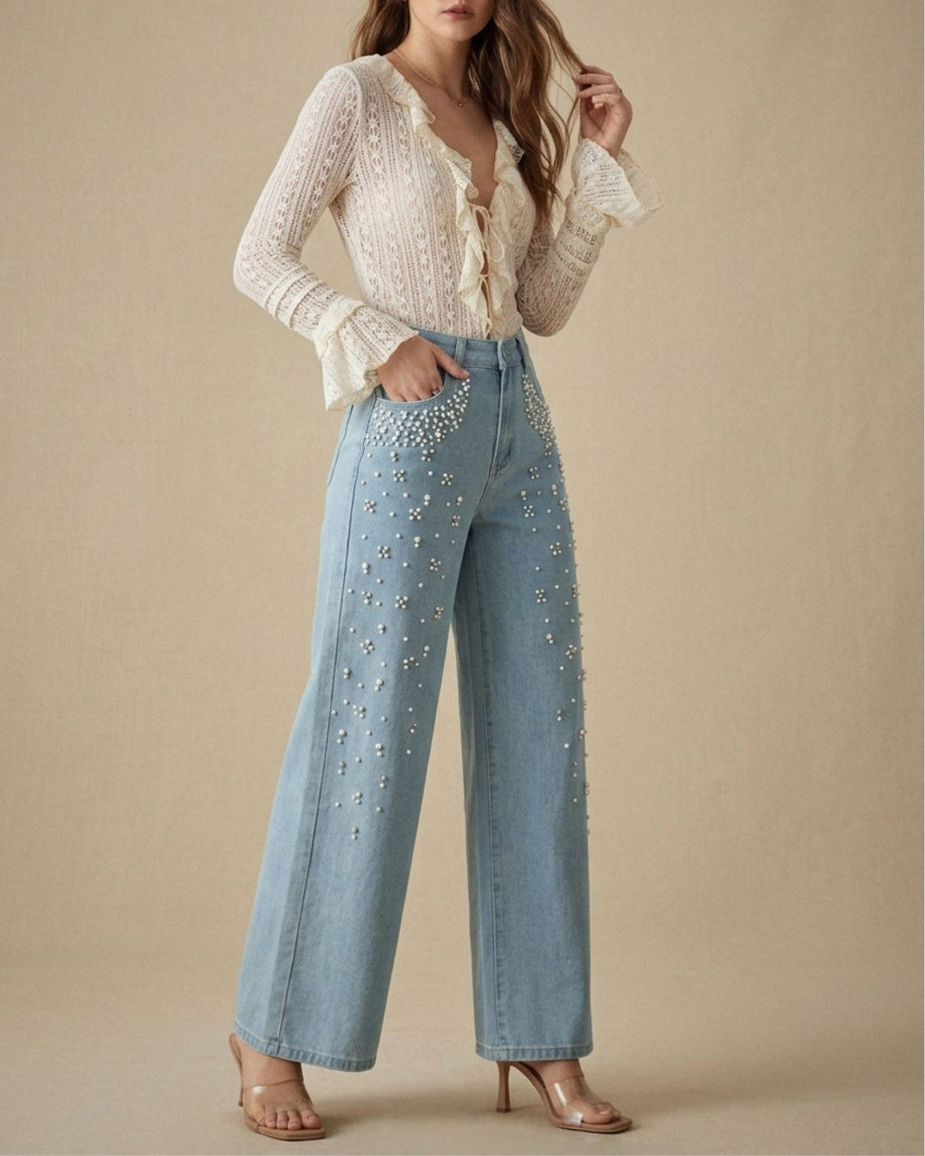 Willluxe® Beaded Detail Relaxed Straight-Leg Jeans
