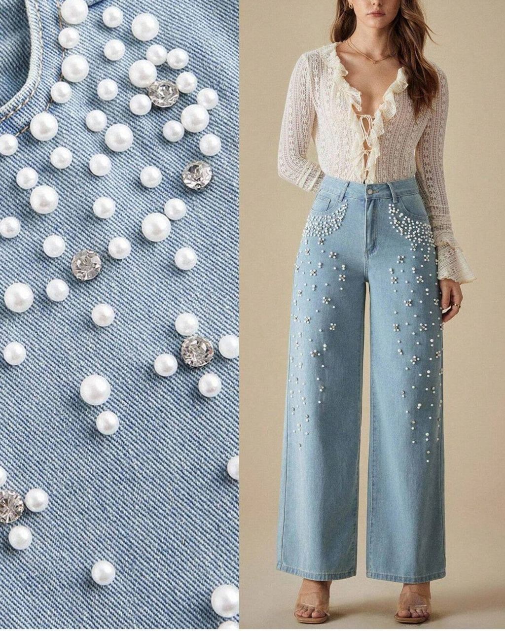Willluxe® Beaded Detail Relaxed Straight-Leg Jeans