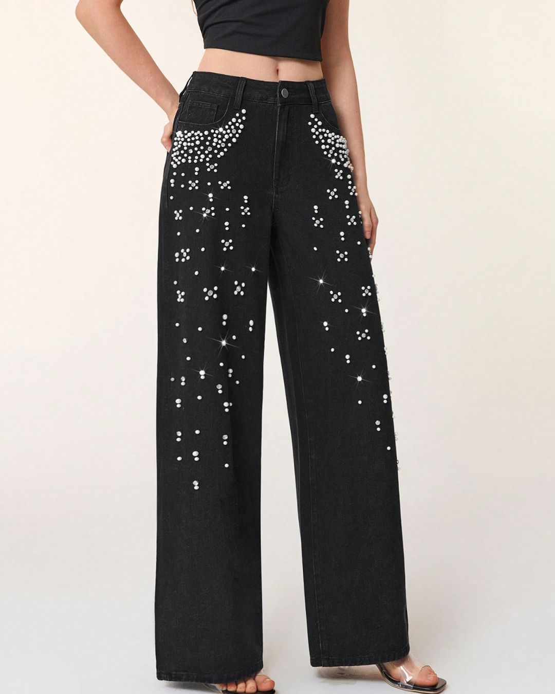 Willluxe® Beaded Detail Relaxed Straight-Leg Jeans