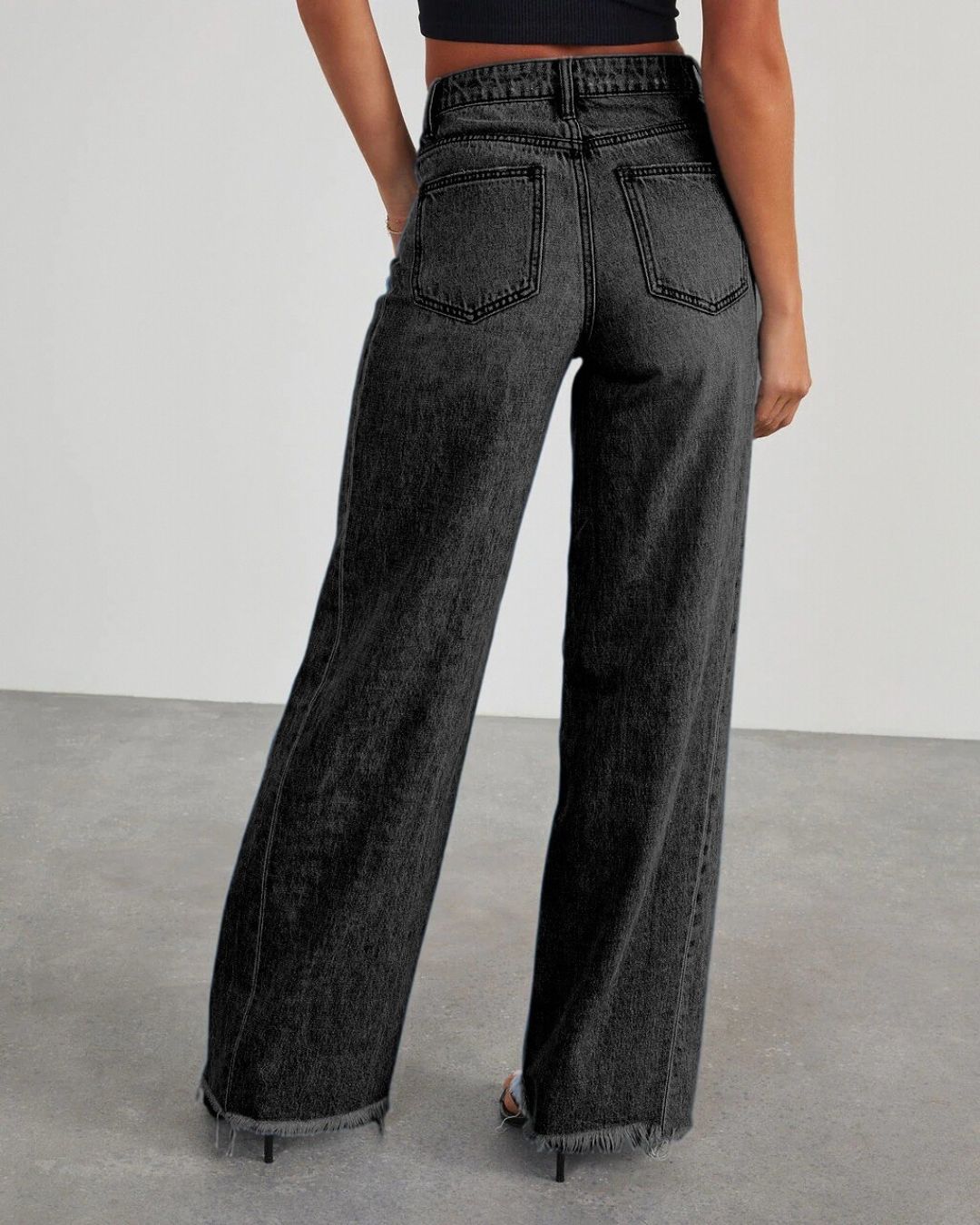 Willluxe® Loose Wide Leg Raw Hem Jeans