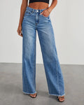 Willluxe® Loose Wide Leg Raw Hem Jeans