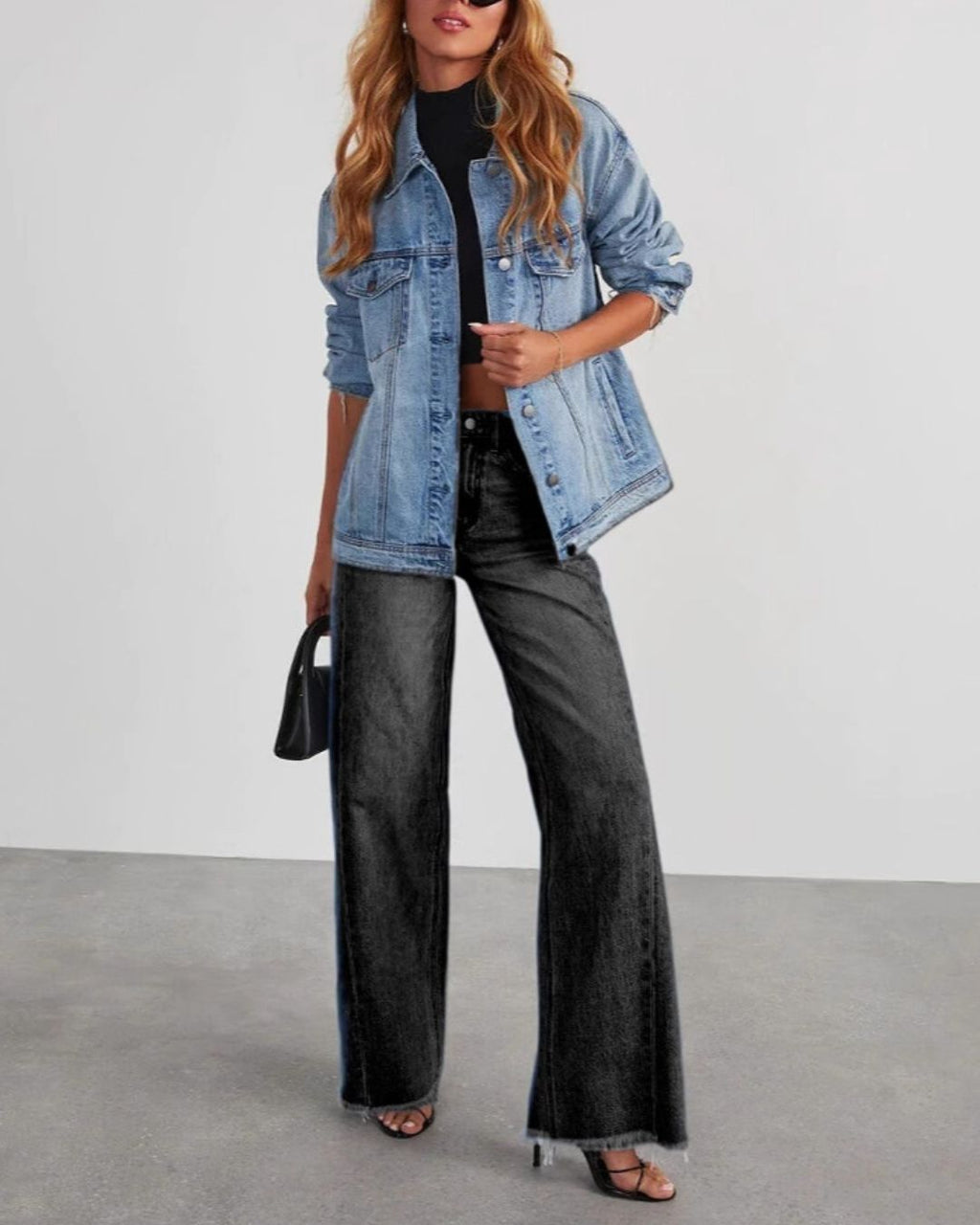 Willluxe® Loose Wide Leg Raw Hem Jeans