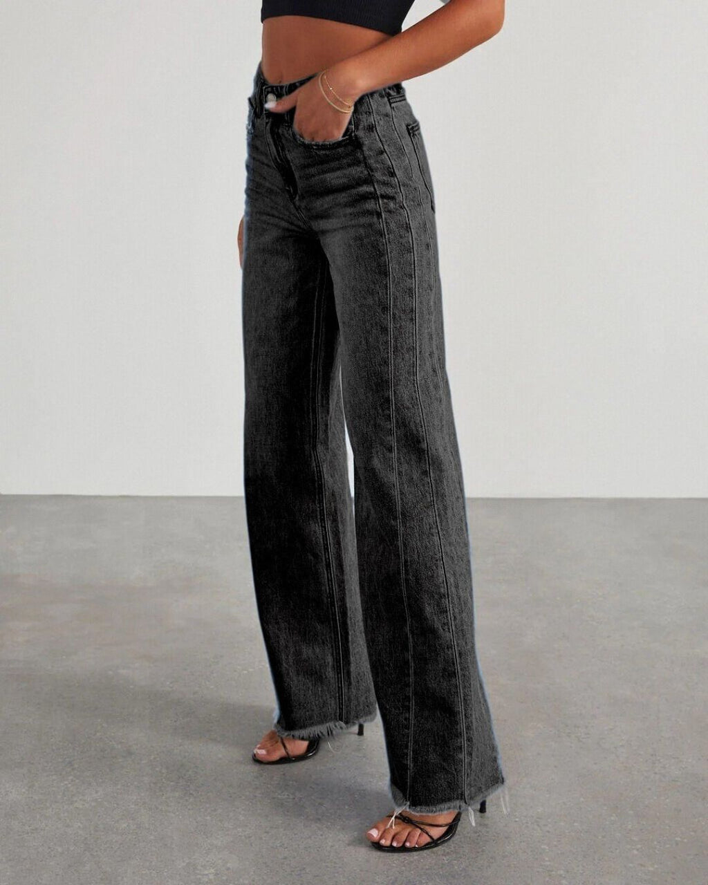 Willluxe® Loose Wide Leg Raw Hem Jeans