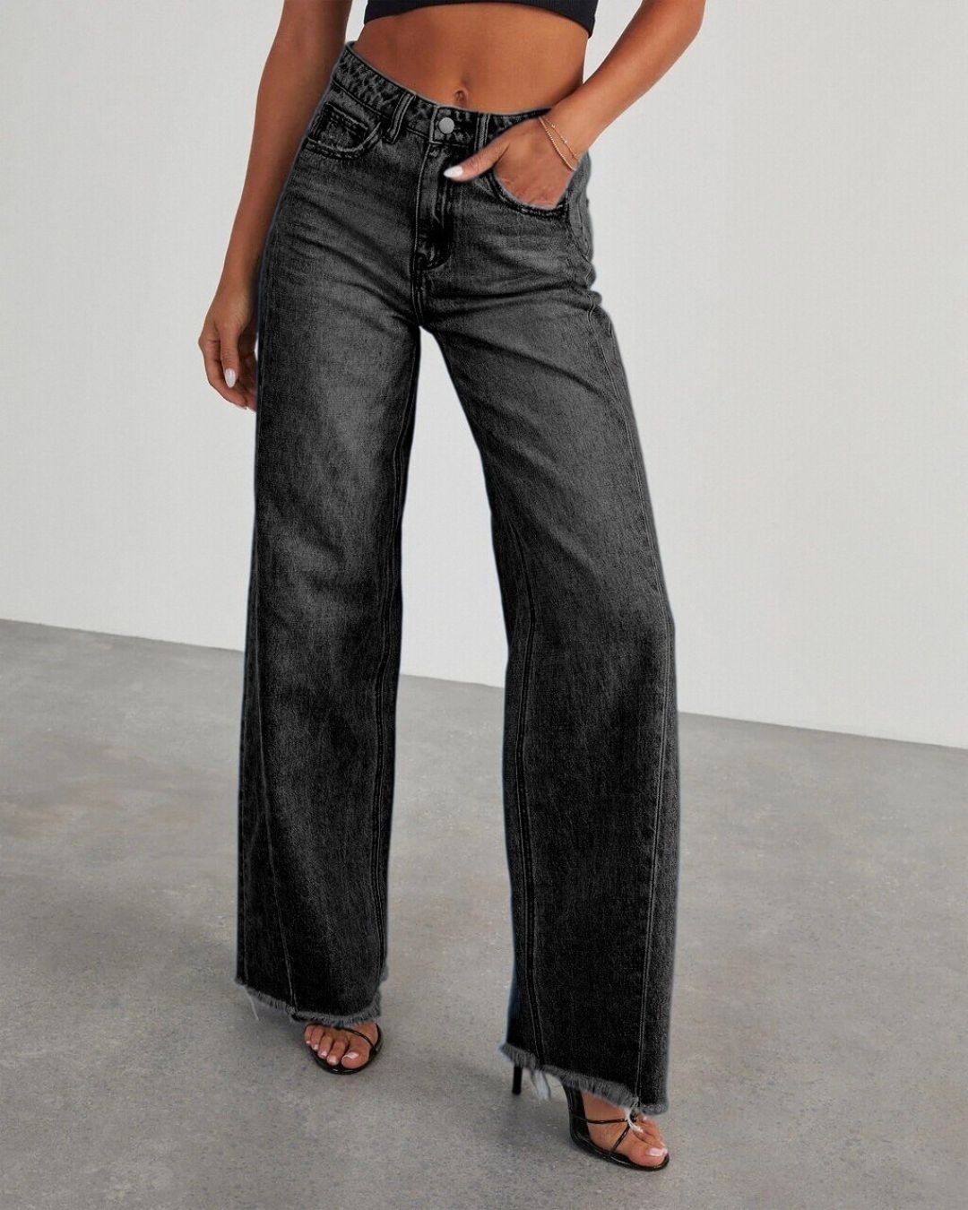 Willluxe® Loose Wide Leg Raw Hem Jeans