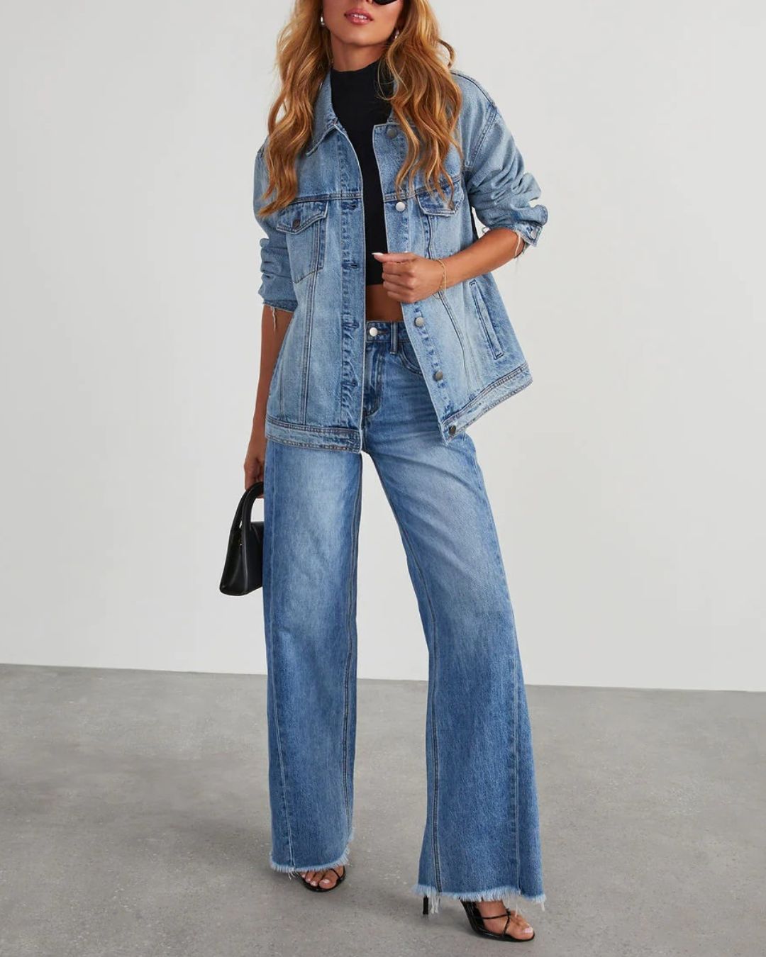 Willluxe® Loose Wide Leg Raw Hem Jeans
