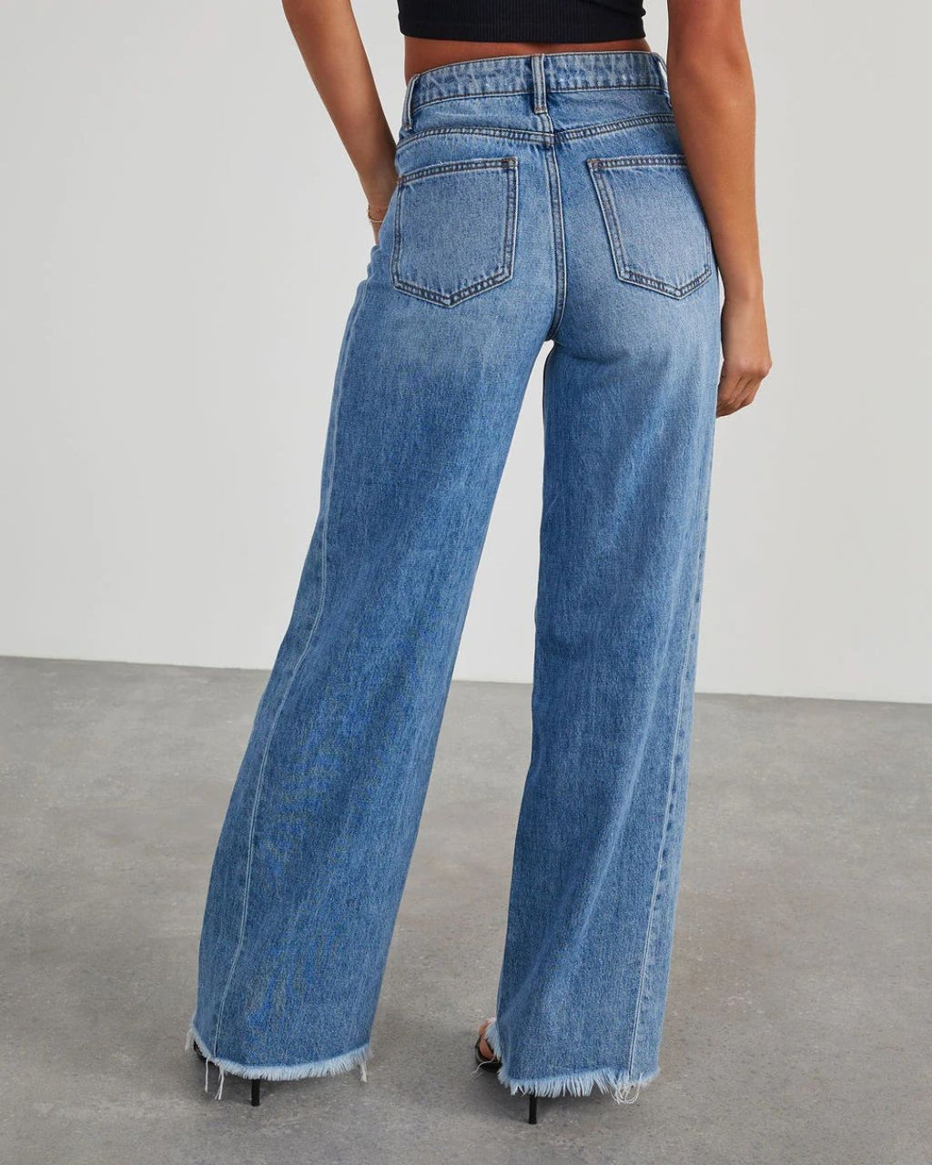 Willluxe® Loose Wide Leg Raw Hem Jeans