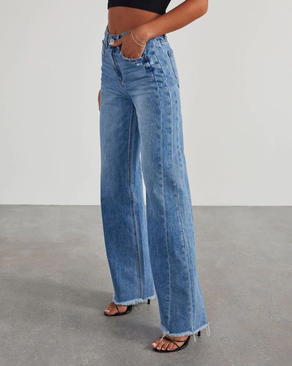 Willluxe® Loose Wide Leg Raw Hem Jeans