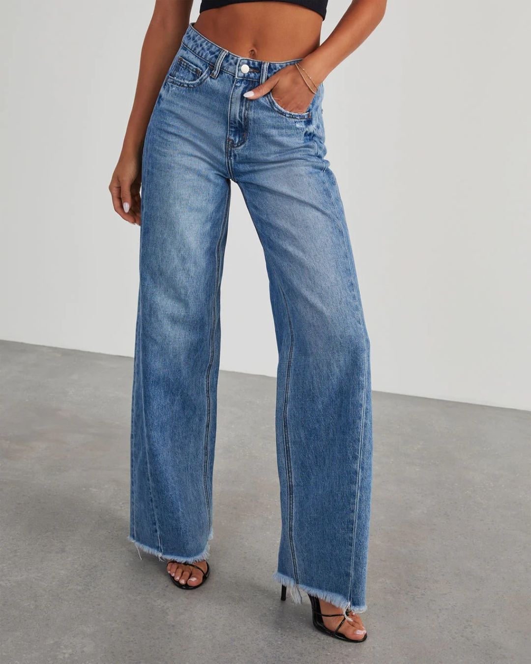 Willluxe® Loose Wide Leg Raw Hem Jeans