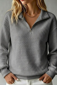 Willluxe® Soft Waffle Knit Stand Collar Zip-Up Sweatshirt