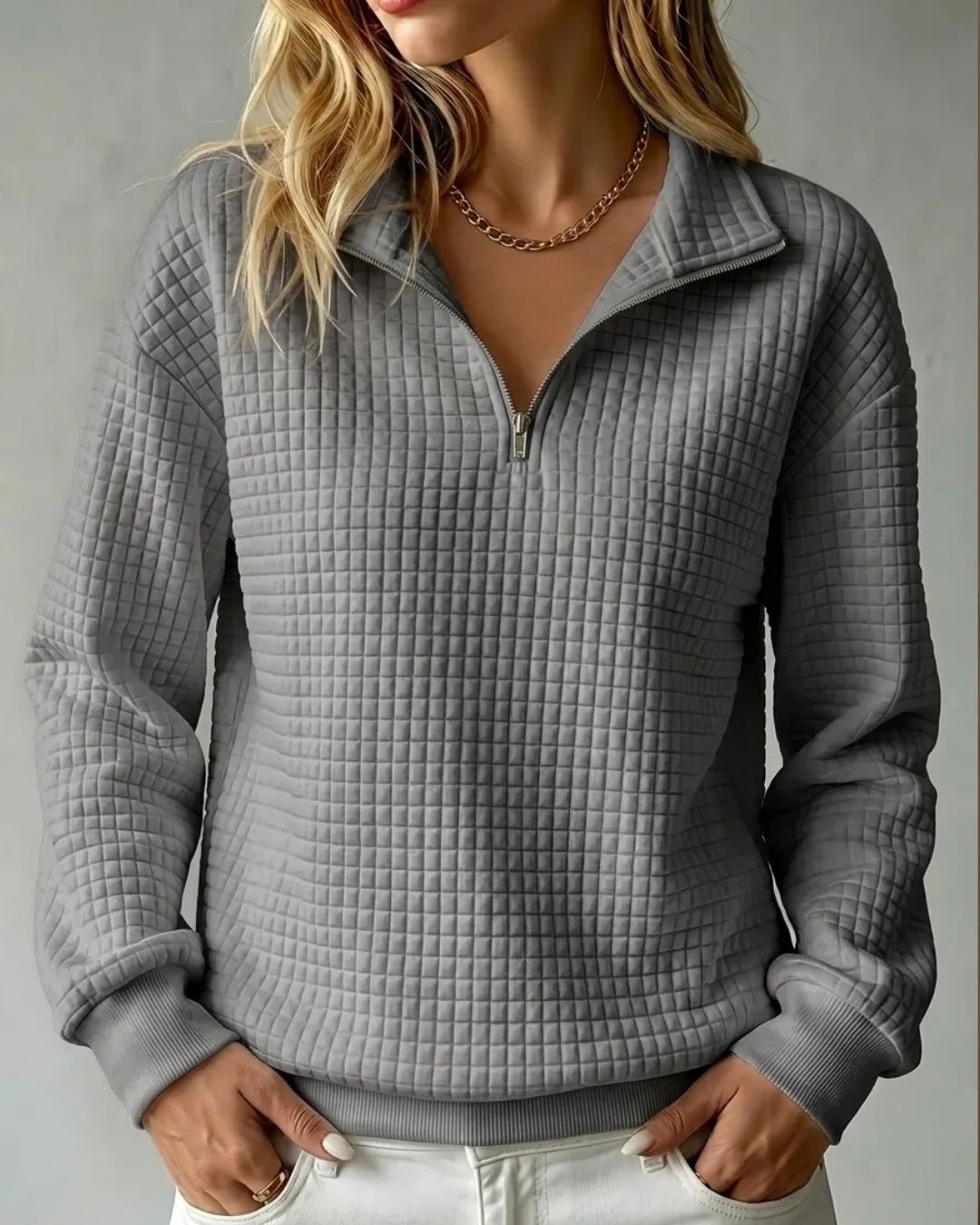 Willluxe® Soft Waffle Knit Stand Collar Zip-Up Sweatshirt