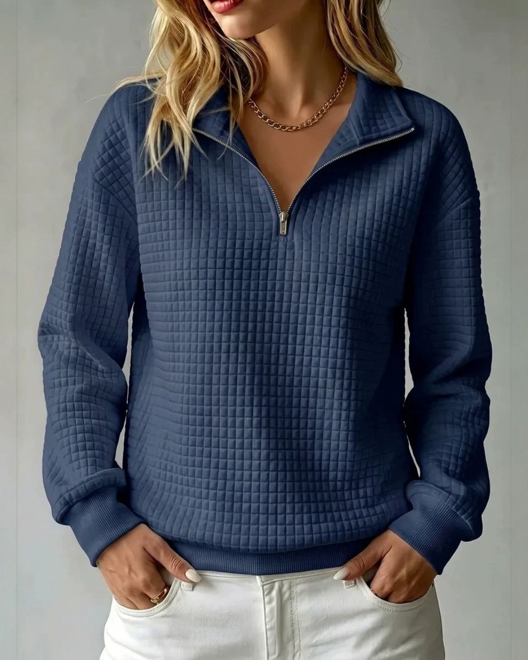 Willluxe® Soft Waffle Knit Stand Collar Zip-Up Sweatshirt