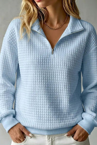 Willluxe® Soft Waffle Knit Stand Collar Zip-Up Sweatshirt