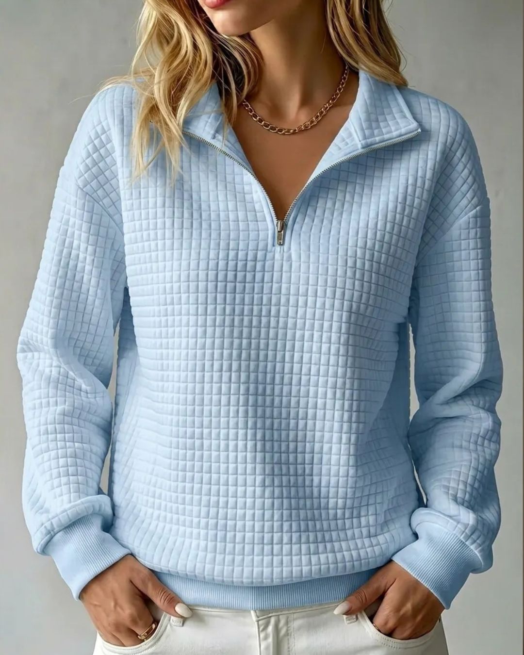 Willluxe® Soft Waffle Knit Stand Collar Zip-Up Sweatshirt