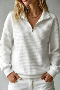 Willluxe® Soft Waffle Knit Stand Collar Zip-Up Sweatshirt