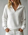 Willluxe® Soft Waffle Knit Stand Collar Zip-Up Sweatshirt