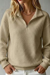 Willluxe® Soft Waffle Knit Stand Collar Zip-Up Sweatshirt