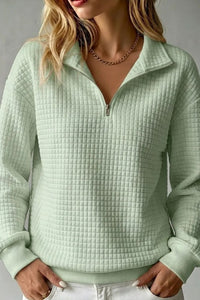 Willluxe® Soft Waffle Knit Stand Collar Zip-Up Sweatshirt