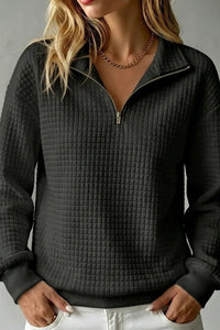 Willluxe® Soft Waffle Knit Stand Collar Zip-Up Sweatshirt