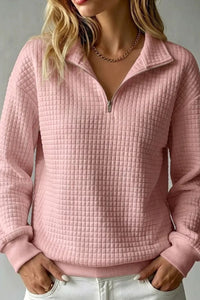 Willluxe® Soft Waffle Knit Stand Collar Zip-Up Sweatshirt