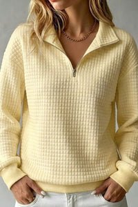 Willluxe® Soft Waffle Knit Stand Collar Zip-Up Sweatshirt