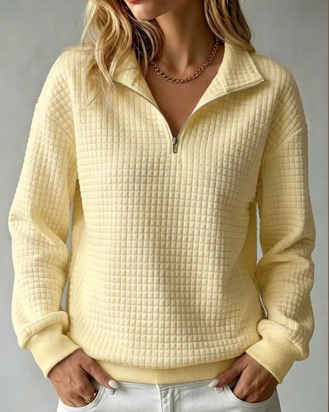 Willluxe® Soft Waffle Knit Stand Collar Zip-Up Sweatshirt